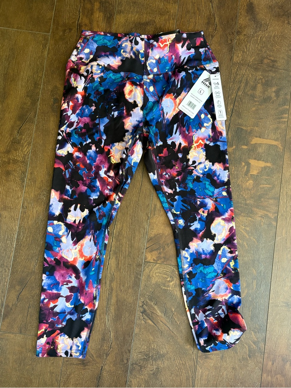 NWT RBX Bold Abstract Watercolor Leggings in Blue, Purple & Pink